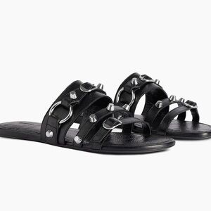 Balenciaga City Studded Black Studded Buckle Slide Sandals (Authentic)
